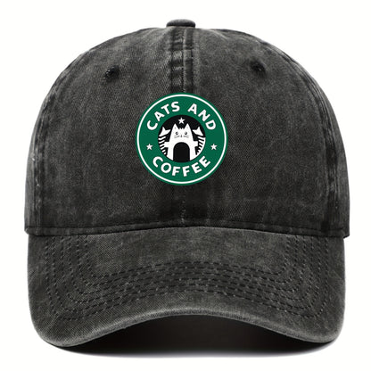 Cats & Coffee Adjustable Cat Print Baseball Cap-1