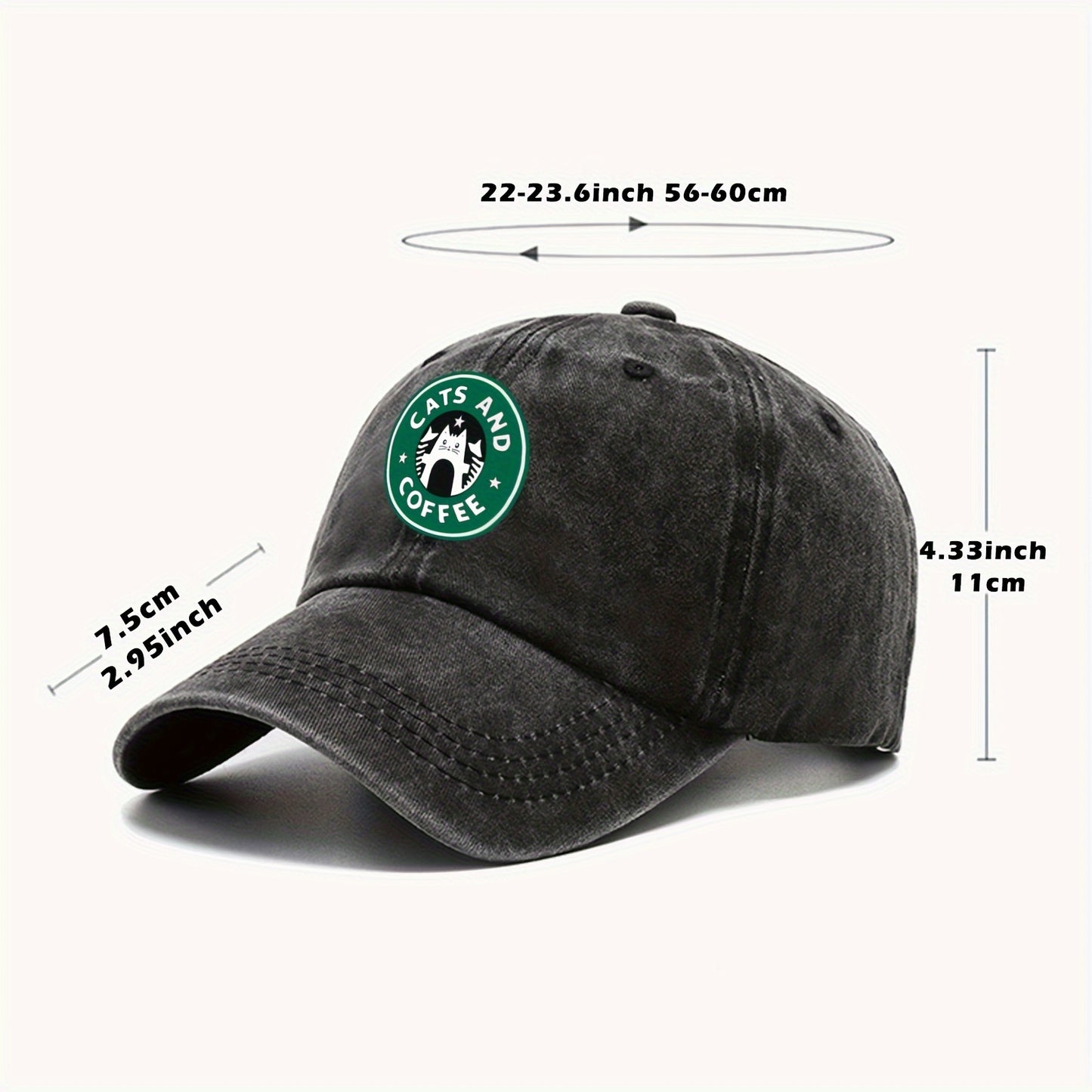 Cats & Coffee Adjustable Cat Print Baseball Cap-sizing