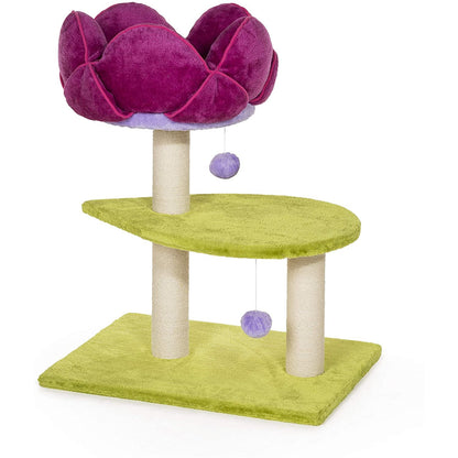 Flower Power Cat Tower – Plush Playtime Retreat with Jute Scratching Posts