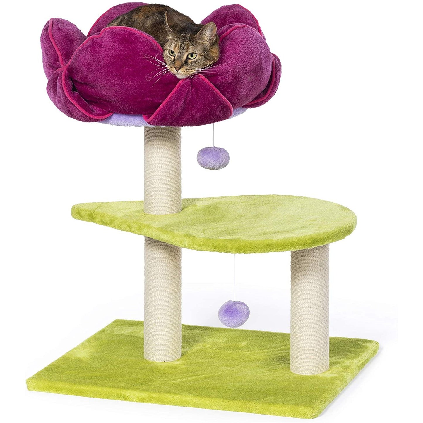 Flower Power Cat Tower – Plush Playtime Retreat with Jute Scratching Posts